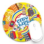 Colorful City Life Horizontal Seamless Pattern Urban City Round Mousepad Front