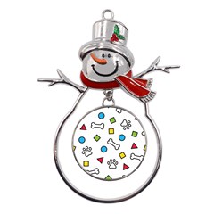 Dog Paw Seamless Pattern Foot Print Bone Metal Snowman Ornament by Simbadda