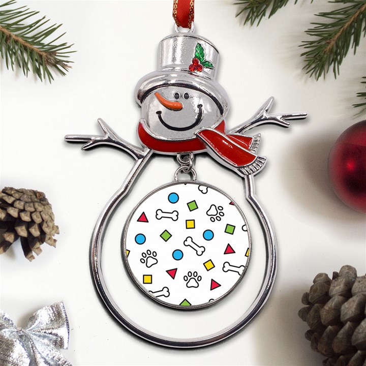 Dog Paw Seamless Pattern Foot Print Bone Metal Snowman Ornament