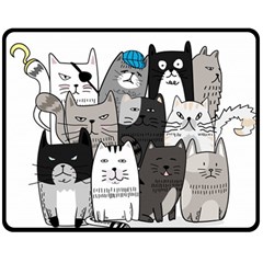 Cute Cat Hand Drawn Cartoon Style Two Sides Fleece Blanket (medium) by Simbadda