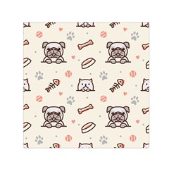 Pug-dog-cat-with-bone-fish-bones-paw-prints-ball-seamless-pattern-vector-background Square Satin Scarf (30  X 30 ) by Simbadda