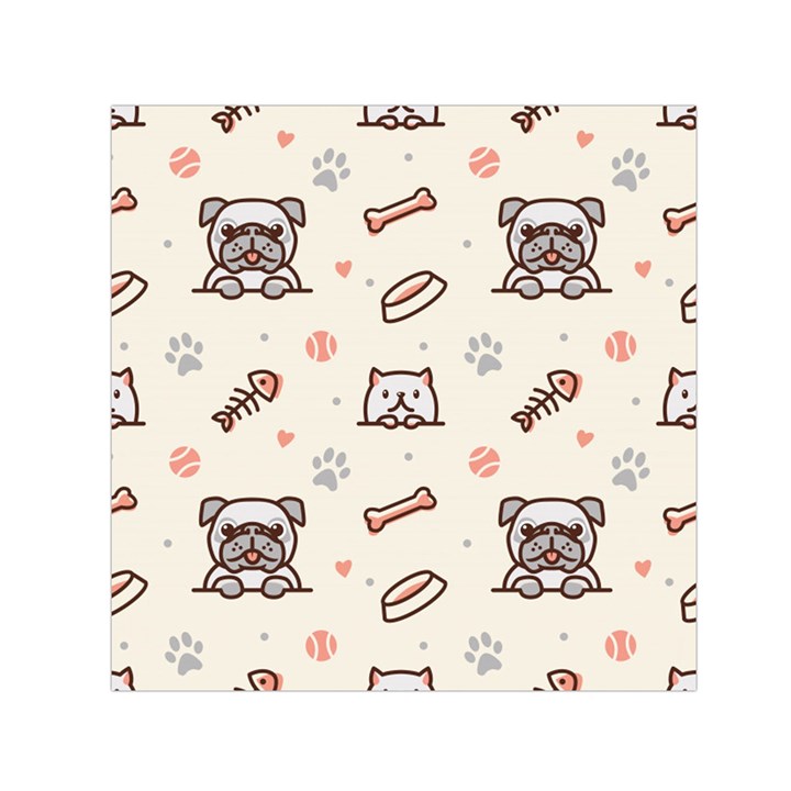 Pug-dog-cat-with-bone-fish-bones-paw-prints-ball-seamless-pattern-vector-background Square Satin Scarf (30  x 30 )