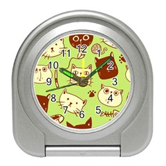 Cute-hand-drawn-cat-seamless-pattern Travel Alarm Clock by Simbadda