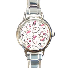 Cute-animals-seamless-pattern-kawaii-doodle-style Round Italian Charm Watch by Simbadda