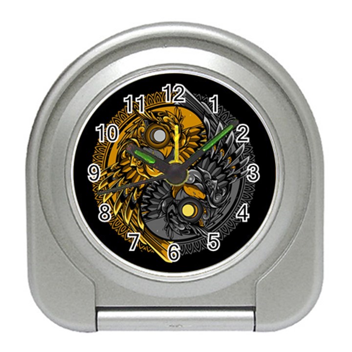 Yin-yang-owl-doodle-ornament-illustration Travel Alarm Clock