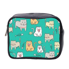 Seamless-pattern-cute-cat-cartoon-with-hand-drawn-style Mini Toiletries Bag (two Sides) by Simbadda