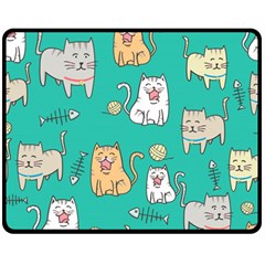 Seamless-pattern-cute-cat-cartoon-with-hand-drawn-style Two Sides Fleece Blanket (medium) by Simbadda