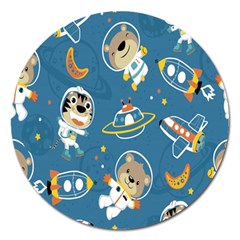 Seamless-pattern-funny-astronaut-outer-space-transportation Magnet 5  (round) by Simbadda