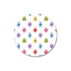 Seamless-pattern-cute-funny-monster-cartoon-isolated-white-background Magnet 3  (round) by Simbadda