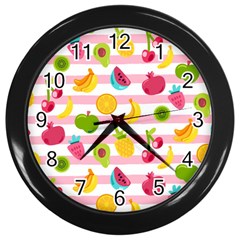 Tropical-fruits-berries-seamless-pattern Wall Clock (black) by Simbadda