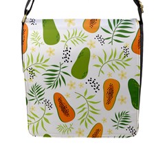 Seamless-tropical-pattern-with-papaya Flap Closure Messenger Bag (l) by Simbadda