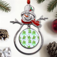 Cute-green-frogs-seamless-pattern Metal Snowman Ornament by Simbadda