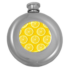 Lemon-fruits-slice-seamless-pattern Round Hip Flask (5 Oz) by Simbadda