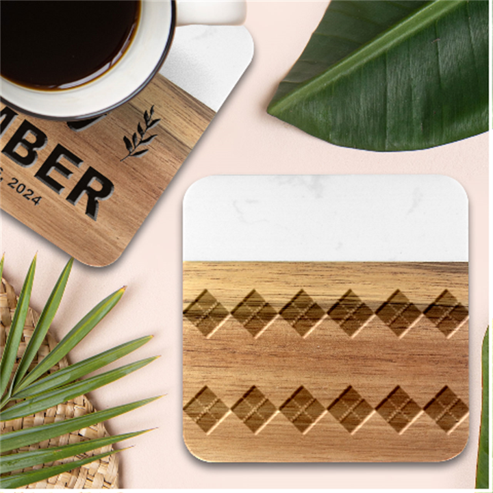 Seamless-argyle-pattern Marble Wood Coaster (Square)