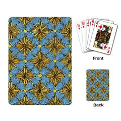 Gold Abstract Flowers Pattern At Blue Background Playing Cards Single Design (rectangle) by Casemiro