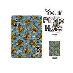 Gold Abstract Flowers Pattern At Blue Background Playing Cards 54 Designs (mini) by Casemiro