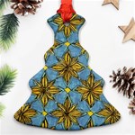 Gold abstract flowers pattern at blue background Christmas Tree Ornament (Two Sides) Back