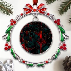 A Dark City Vector Metal X mas Wreath Ribbon Ornament by Proyonanggan