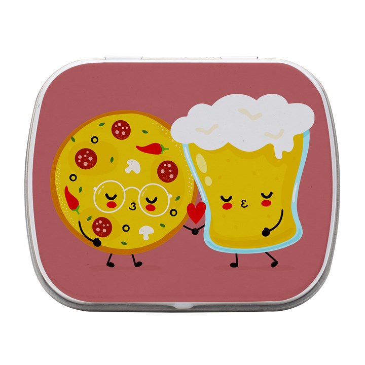 pizza and beer glass couple Small Metal Box (White)