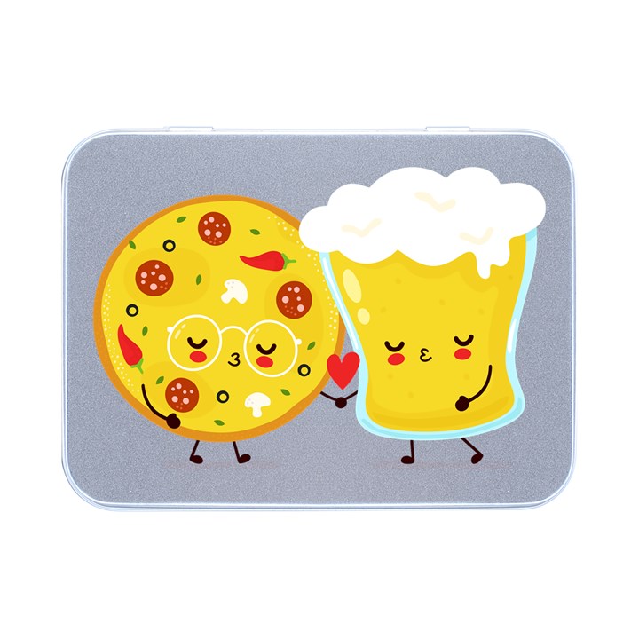 pizza and beer glass couple Flip Top Metal Box (Silver)  