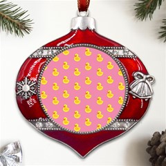 Rubber Duck Pattern Metal Snowflake And Bell Red Ornament by Valentinaart