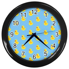 Rubber Duck Pattern Wall Clock (black) by Valentinaart