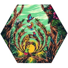 Monkey Tiger Bird Parrot Forest Jungle Style Wooden Puzzle Hexagon by Grandong