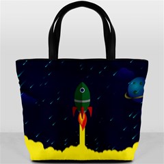 Rocket Halftone Astrology Astronaut Bucket Bag by Bangk1t