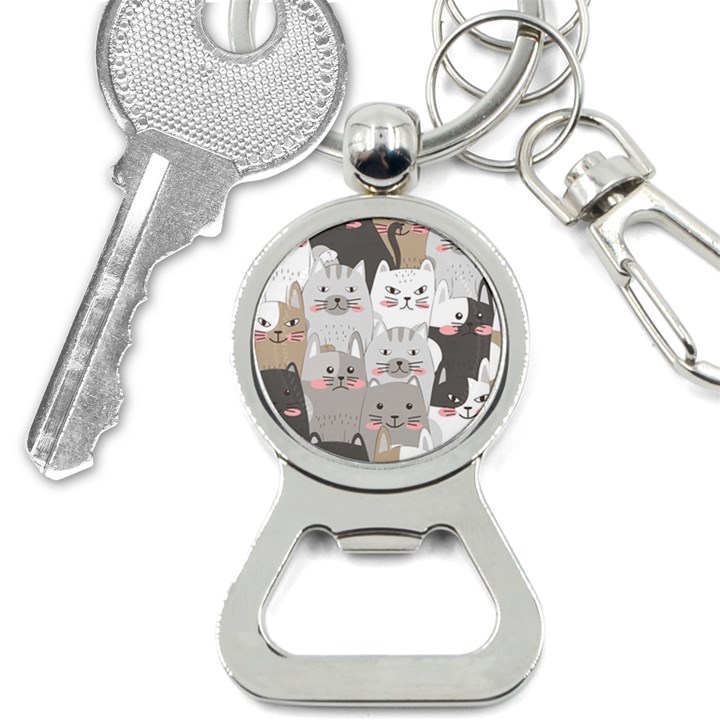 Cute Cats Seamless Pattern Bottle Opener Key Chain