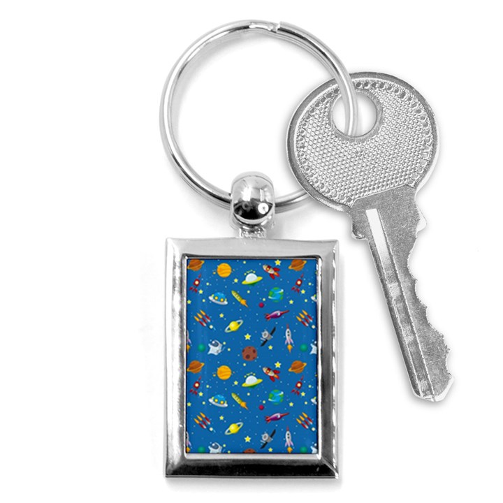 Space Rocket Solar System Pattern Key Chain (Rectangle)