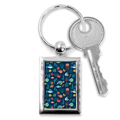 Variety Of Fish Illustration Turtle Jellyfish Art Texture Key Chain (rectangle) by Bangk1t