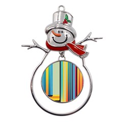 Colorful Rainbow Striped Pattern Stripes Background Metal Snowman Ornament by Bangk1t