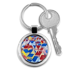 City Houses Cute Drawing Landscape Village Key Chain (round) by Bangk1t