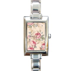 Roses Plants Vintage Retro Flowers Pattern Rectangle Italian Charm Watch by Bangk1t