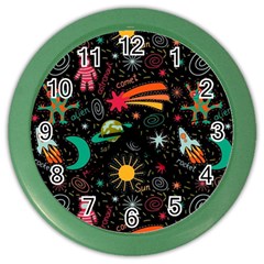 Seamless Pattern Space Color Wall Clock by Amaryn4rt