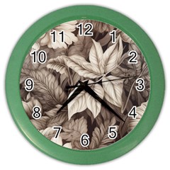 Plant Leaves Pattern Color Wall Clock by Amaryn4rt