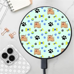 Dog Pattern Seamless Blue Background Scrapbooking Wireless Fast Charger(black) by pakminggu