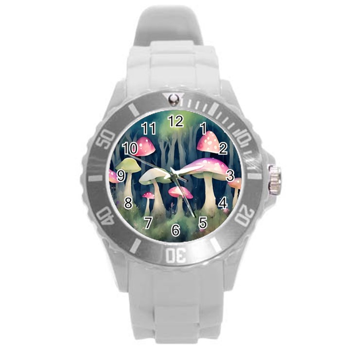 Mushroom Fungus Round Plastic Sport Watch (L)