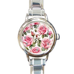 Flower Rose Pink Round Italian Charm Watch by Ravend