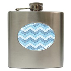 Seamless Pattern Of Cute Summer Blue Line Zigzag Hip Flask (6 Oz) by Grandong