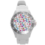 Sea Creature Themed Artwork Underwater Background Pictures Round Plastic Sport Watch (L) Front