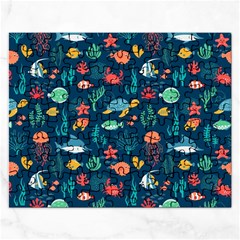 Variety Of Fish Illustration Turtle Jellyfish Art Texture Rectangular Jigsaw Puzzl by Grandong