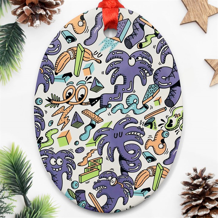 Purple Orange Green Blue Cartoon Oval Ornament (Two Sides)