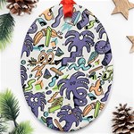 Purple Orange Green Blue Cartoon Oval Ornament (Two Sides) Back