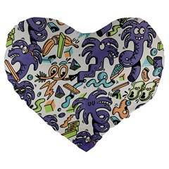 Purple Orange Green Blue Cartoon Large 19  Premium Flano Heart Shape Cushions by Grandong