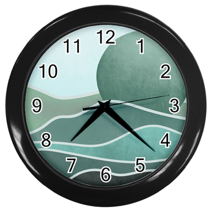 Mountains Wall Print Boho Art Wall Clock (Black)