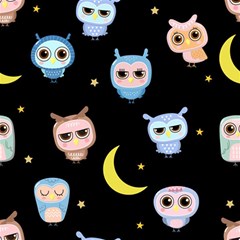 Cute-owl-doodles-with-moon-star-seamless-pattern Play Mat (rectangle) by pakminggu