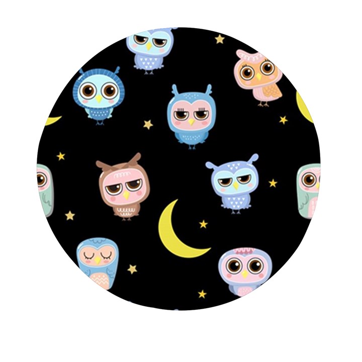 Cute-owl-doodles-with-moon-star-seamless-pattern Mini Round Pill Box