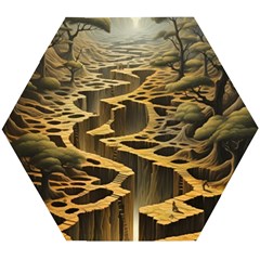 Landscape Mountains Forest Trees Nature Wooden Puzzle Hexagon by Ravend