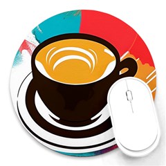 Coffee Tea Cappuccino Round Mousepad by uniart180623